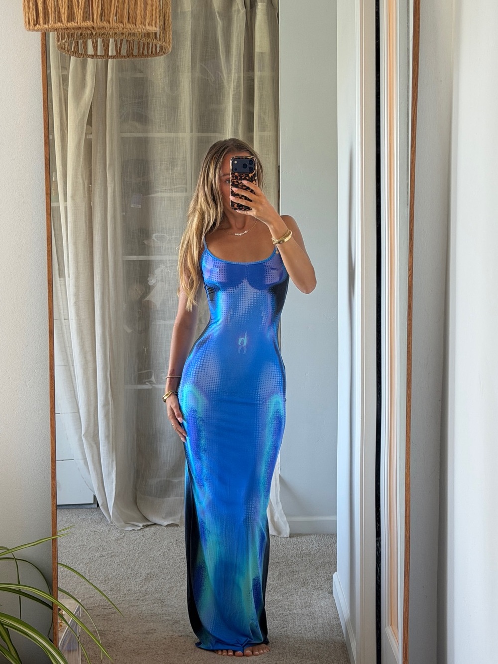 Whitefox Blue Iridescent x ray body Slip Maxi Dress